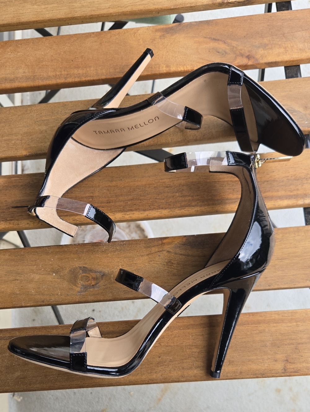 Tamara Mellon Frontline 75 Black Patent Clear Heels  Womens EU 38.5 - Picture 15 of 16